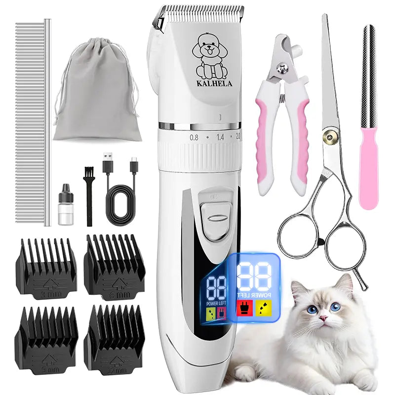 Rechargeable Cordless Dog Clippers - Built-In Battery, Low Noise, Low Vibration, LCD Digital Display Precision Grooming Kit with Deodorant Plastic Combs, Universal Pet Hair Trimmer for Dogs, Rabbits