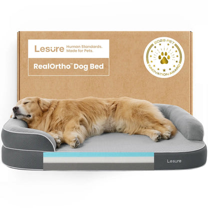 Lesure Realortho Orthopedic Dog Bed for Large and Senior Dogs - 3-Layer Premium Memory Foam with Joint Support, Waterproof Washable Cover, Ideal for Deep Sleep Comfort