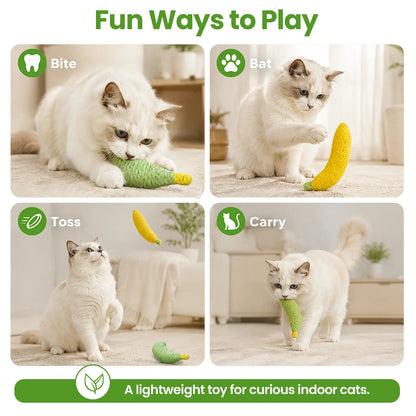 Sisal Fruit Interactive Cat Chewing Toy - 40G, Portable Banana Design, Textured for Biting and Scratching, Ideal for Indoor Play (Yellow/Green)