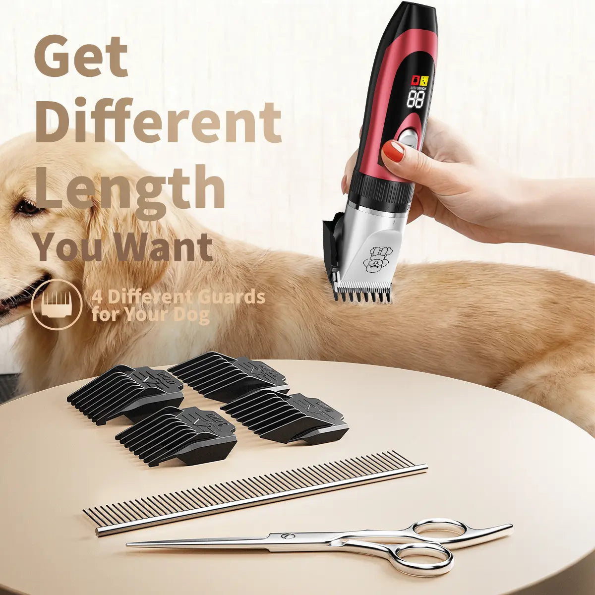 Rechargeable Cordless Dog Clippers - Built-In Battery, Low Noise, Low Vibration, LCD Digital Display Precision Grooming Kit with Deodorant Plastic Combs, Universal Pet Hair Trimmer for Dogs, Rabbits