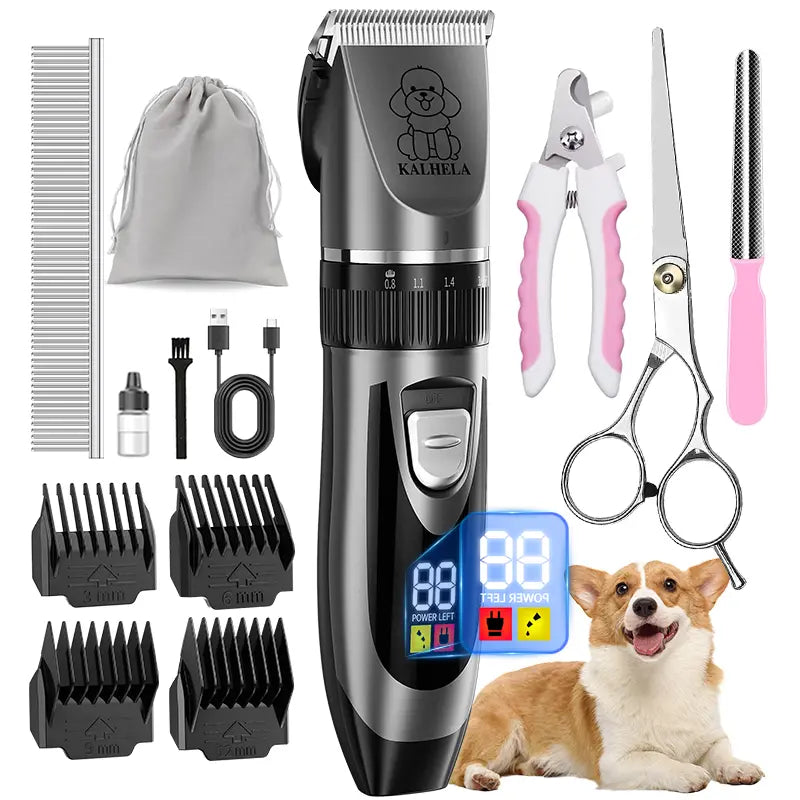 Rechargeable Cordless Dog Clippers - Built-In Battery, Low Noise, Low Vibration, LCD Digital Display Precision Grooming Kit with Deodorant Plastic Combs, Universal Pet Hair Trimmer for Dogs, Rabbits