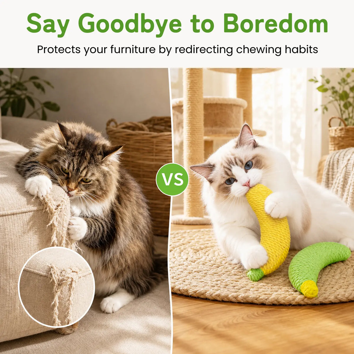 Sisal Fruit Interactive Cat Chewing Toy - 40G, Portable Banana Design, Textured for Biting and Scratching, Ideal for Indoor Play (Yellow/Green)