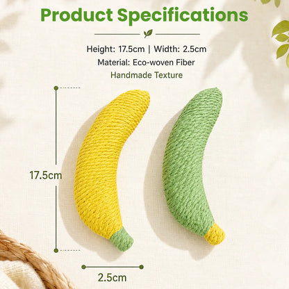 Sisal Fruit Interactive Cat Chewing Toy - 40G, Portable Banana Design, Textured for Biting and Scratching, Ideal for Indoor Play (Yellow/Green)