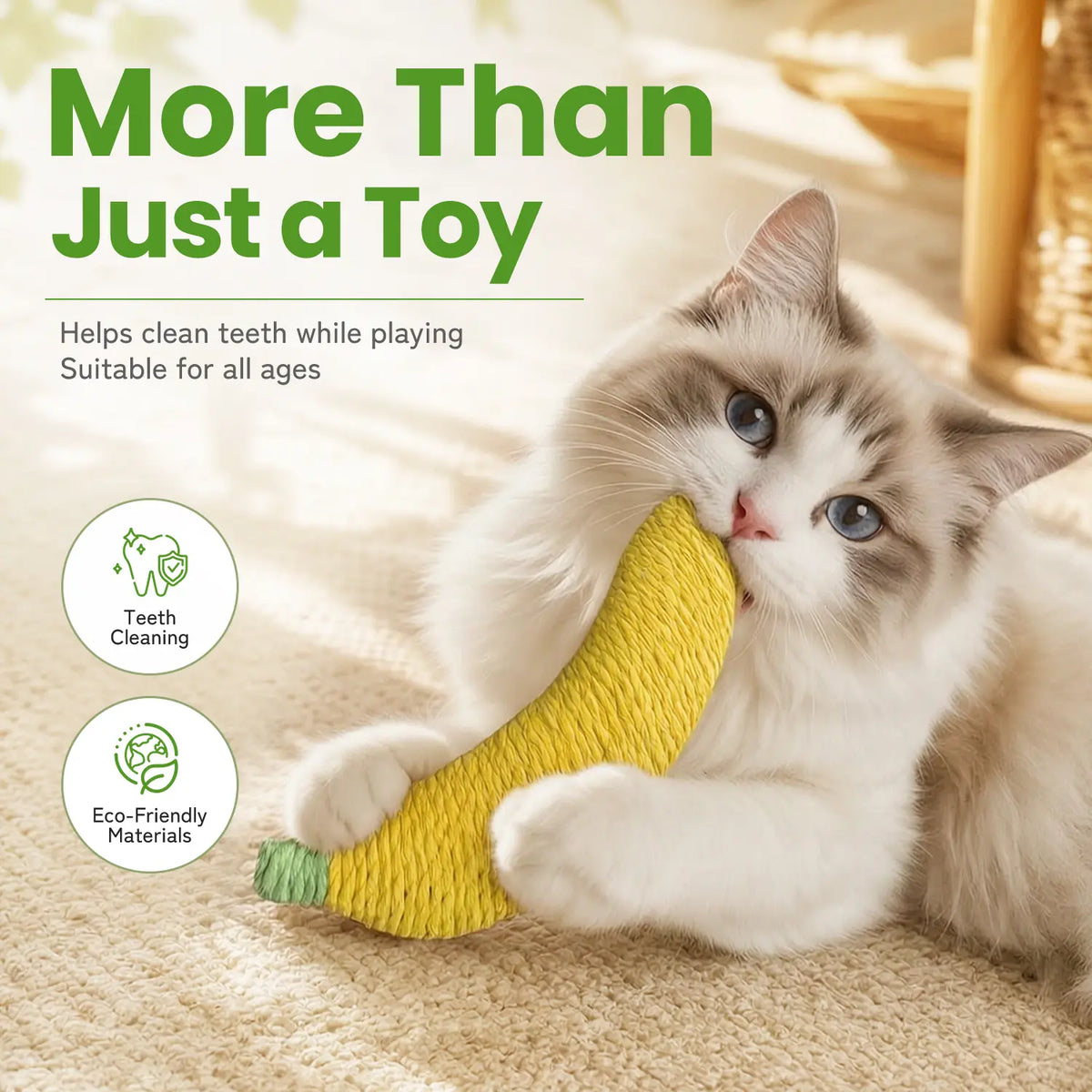 Sisal Fruit Interactive Cat Chewing Toy - 40G, Portable Banana Design, Textured for Biting and Scratching, Ideal for Indoor Play (Yellow/Green)