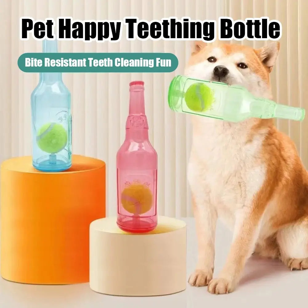 1Pc TPR Plastic Bottle-Shaped Dog Chew Toy with Tennis Ball, Interactive Fetch-Tug Toy for Small-Medium Dogs, Durable for Teeth Relief, Indoor-Outdoor Play