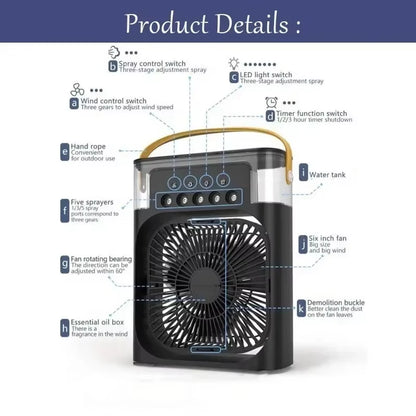 3-in-1 Portable Air Cooler with LED Night Light and Humidifier for Home and Office Use