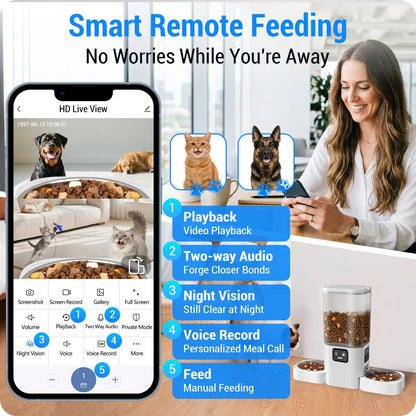 Frienhund Dual Camera Smart Pet Feeder with Optional Camera – 7L Dry Food Capacity, 1080P HD Monitoring, Night Vision, Slow Feed Mode, App Remote Control, Timed & Portion Feeding, Dual Stainless Steel Bowls for Multi-Pet Homes