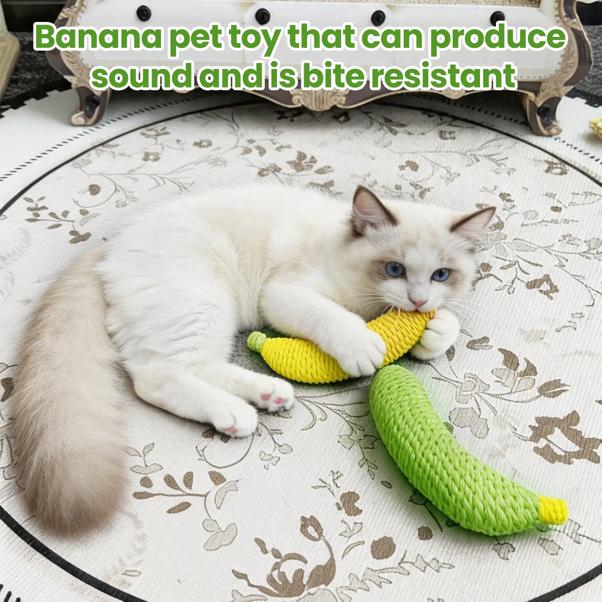 Sisal Fruit Interactive Cat Chewing Toy - 40G, Portable Banana Design, Textured for Biting and Scratching, Ideal for Indoor Play (Yellow/Green)