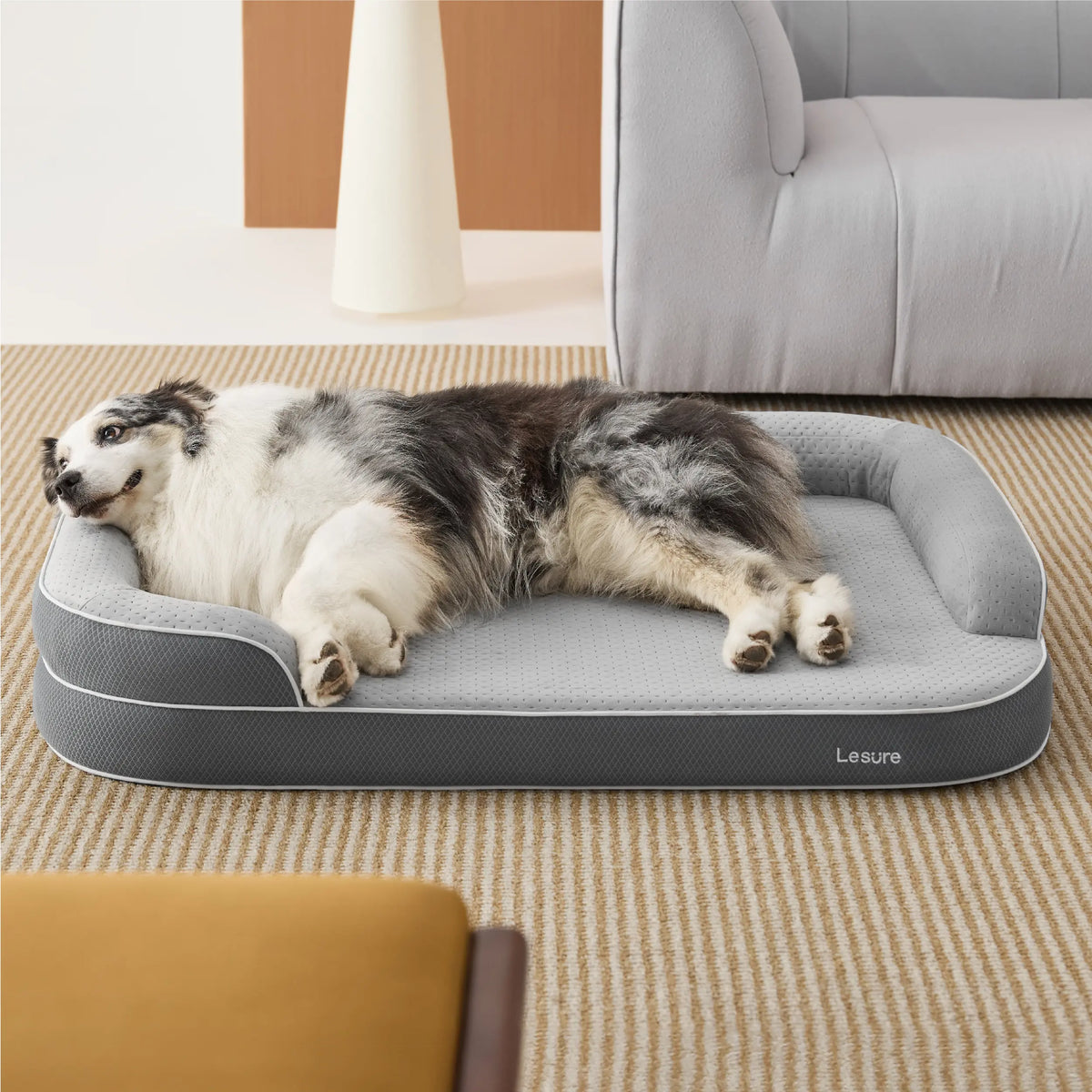 Lesure Realortho Orthopedic Dog Bed for Large and Senior Dogs - 3-Layer Premium Memory Foam with Joint Support, Waterproof Washable Cover, Ideal for Deep Sleep Comfort