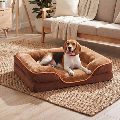 Sweetcrispy Modern Orthopedic Memory Foam Pet Bed for Large Dogs - 3-Sided Bolsters, 20" L x 24" W x 8" H, Waterproof Detachable Cover, Non-Slip Base, Joint Relief, Consistent Support, Pressure Relief, Supportive Sofa, 24 to 48 Hours Recovery