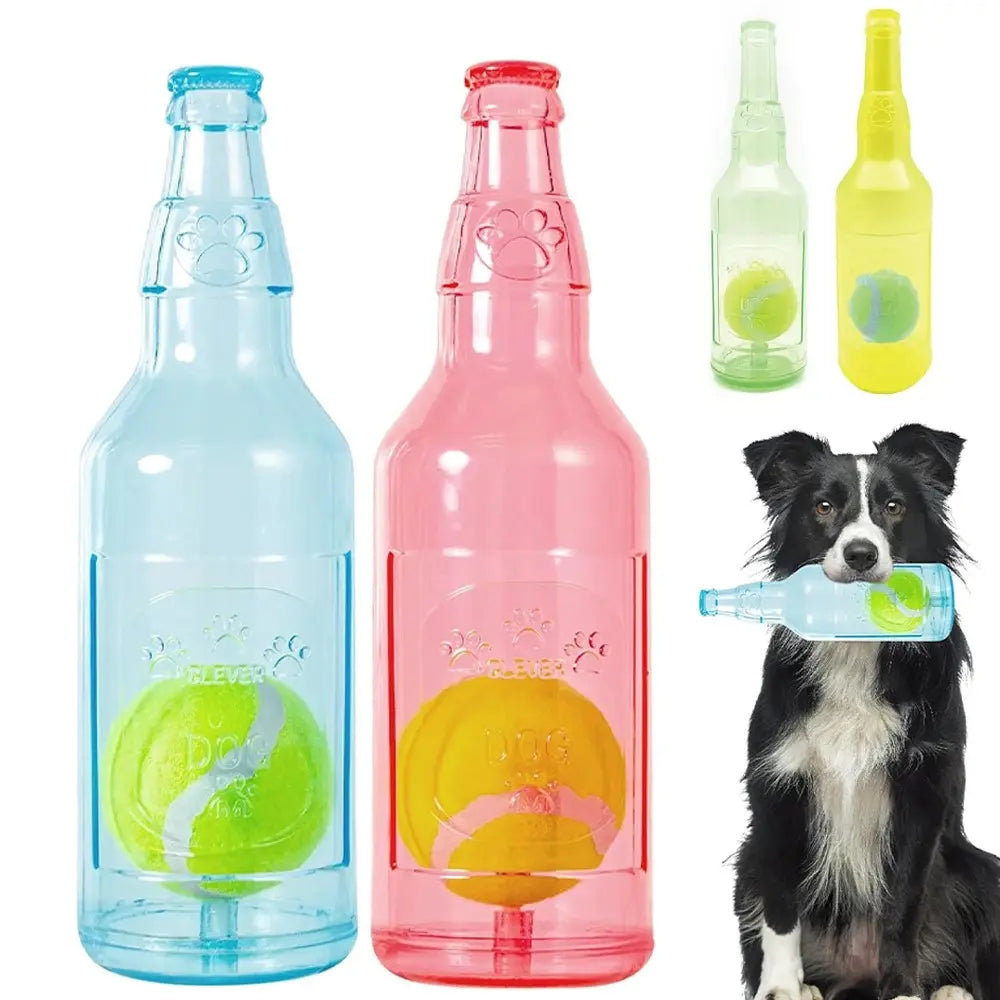 1Pc TPR Plastic Bottle-Shaped Dog Chew Toy with Tennis Ball, Interactive Fetch-Tug Toy for Small-Medium Dogs, Durable for Teeth Relief, Indoor-Outdoor Play