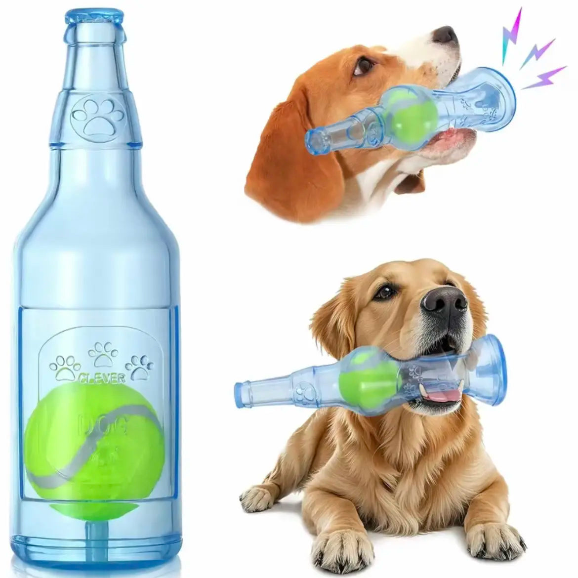 1Pc TPR Plastic Bottle-Shaped Dog Chew Toy with Tennis Ball, Interactive Fetch-Tug Toy for Small-Medium Dogs, Durable for Teeth Relief, Indoor-Outdoor Play