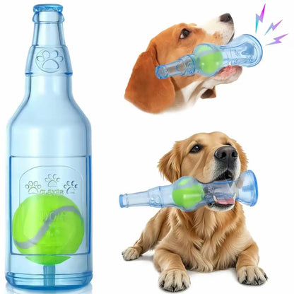 1Pc TPR Plastic Bottle-Shaped Dog Chew Toy with Tennis Ball, Interactive Fetch-Tug Toy for Small-Medium Dogs, Durable for Teeth Relief, Indoor-Outdoor Play
