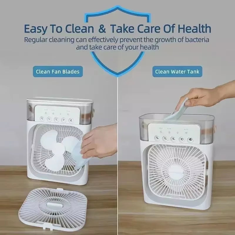 3-in-1 Portable Air Cooler with LED Night Light and Humidifier for Home and Office Use