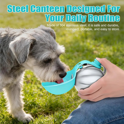 Lumikata 2-in-1 Portable Dog Water Bottle with Silicone Foldable Bowl - 10oz Stainless Steel, Leak-Proof Design for Small Dogs, Ideal for Walking and Feeding