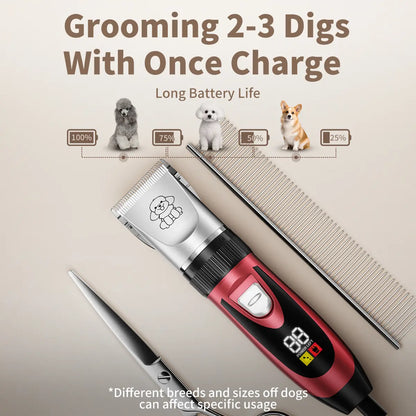 Rechargeable Cordless Dog Clippers - Built-In Battery, Low Noise, Low Vibration, LCD Digital Display Precision Grooming Kit with Deodorant Plastic Combs, Universal Pet Hair Trimmer for Dogs, Rabbits