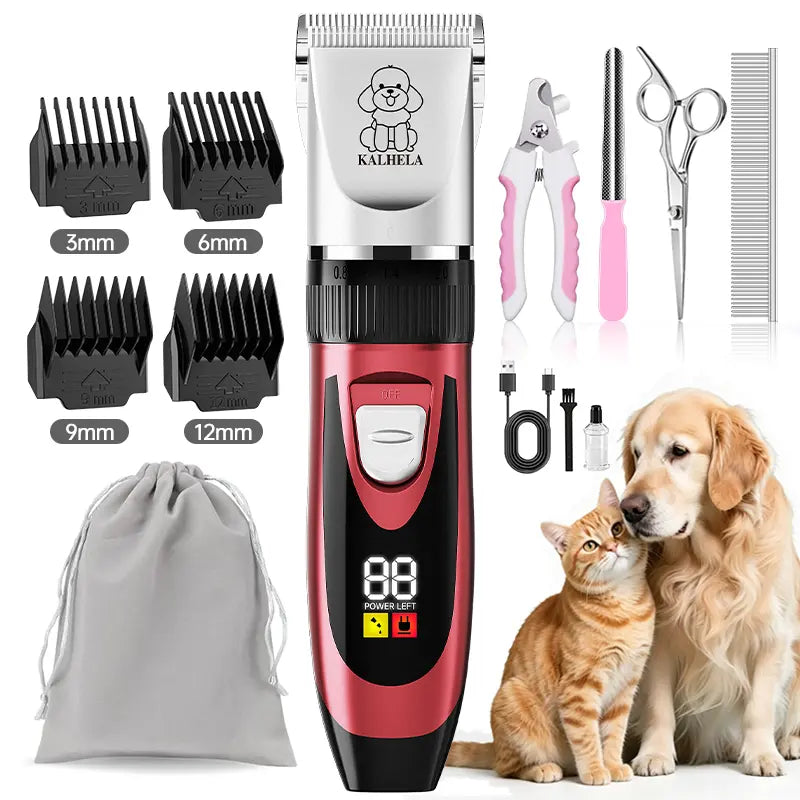 Rechargeable Cordless Dog Clippers - Built-In Battery, Low Noise, Low Vibration, LCD Digital Display Precision Grooming Kit with Deodorant Plastic Combs, Universal Pet Hair Trimmer for Dogs, Rabbits
