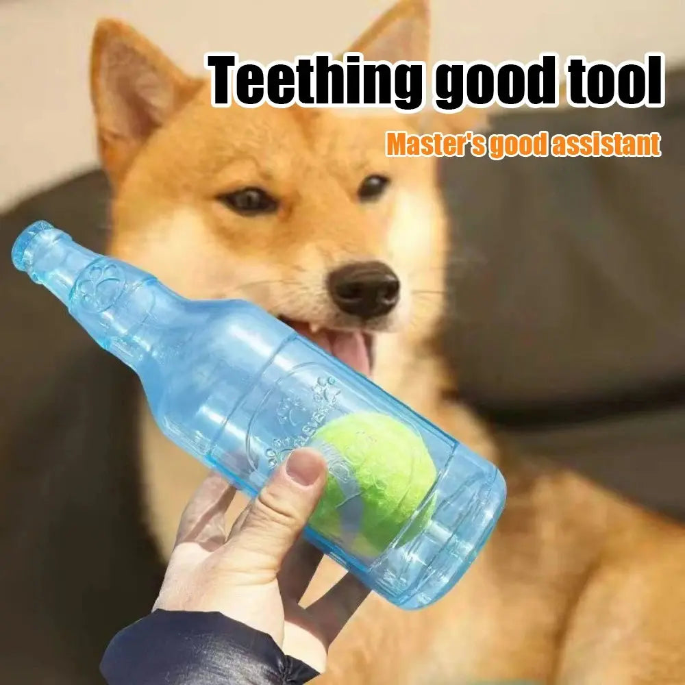 1Pc TPR Plastic Bottle-Shaped Dog Chew Toy with Tennis Ball, Interactive Fetch-Tug Toy for Small-Medium Dogs, Durable for Teeth Relief, Indoor-Outdoor Play