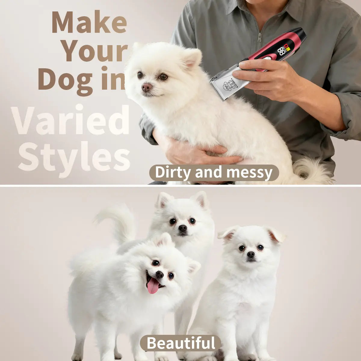 Rechargeable Cordless Dog Clippers - Built-In Battery, Low Noise, Low Vibration, LCD Digital Display Precision Grooming Kit with Deodorant Plastic Combs, Universal Pet Hair Trimmer for Dogs, Rabbits