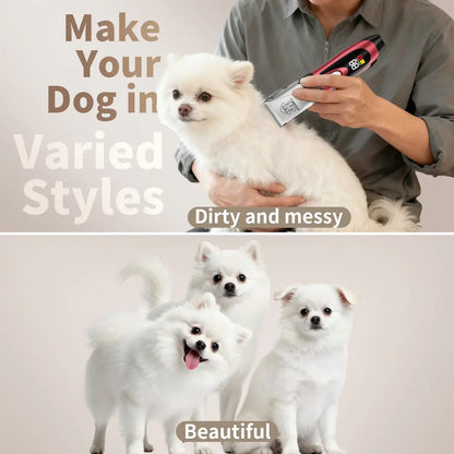 Rechargeable Cordless Dog Clippers - Built-In Battery, Low Noise, Low Vibration, LCD Digital Display Precision Grooming Kit with Deodorant Plastic Combs, Universal Pet Hair Trimmer for Dogs, Rabbits