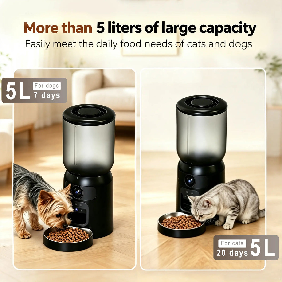 Taleboss Smart Automatic Cat Feeder with HD Camera, 5L Capacity, Laser Toy, App Control, Night Vision, Dual Band Wifi, and Two-Way Audio