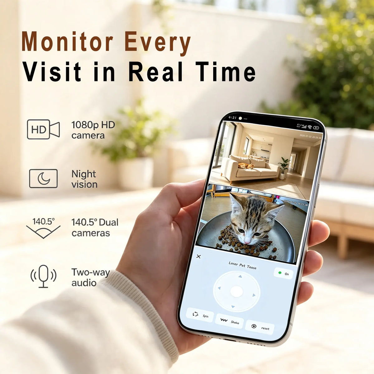 Taleboss Smart Automatic Cat Feeder with HD Camera, 5L Capacity, Laser Toy, App Control, Night Vision, Dual Band Wifi, and Two-Way Audio