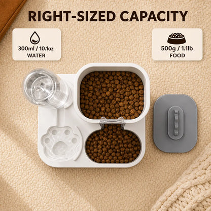 PAWSURD 2-In-1 Automatic Gravity Pet Feeder and Fresh Water Dispenser, Adjustable Food Flow, No Power Required, Perfect for Home and Short Trips, Suitable for Cats and Small Dogs