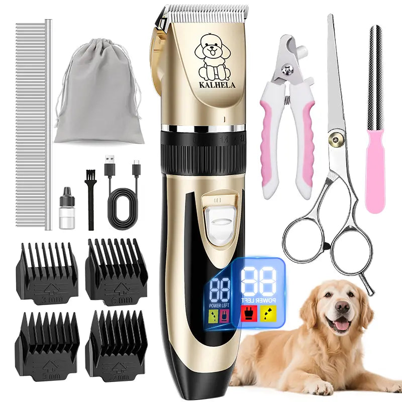 Rechargeable Cordless Dog Clippers - Built-In Battery, Low Noise, Low Vibration, LCD Digital Display Precision Grooming Kit with Deodorant Plastic Combs, Universal Pet Hair Trimmer for Dogs, Rabbits