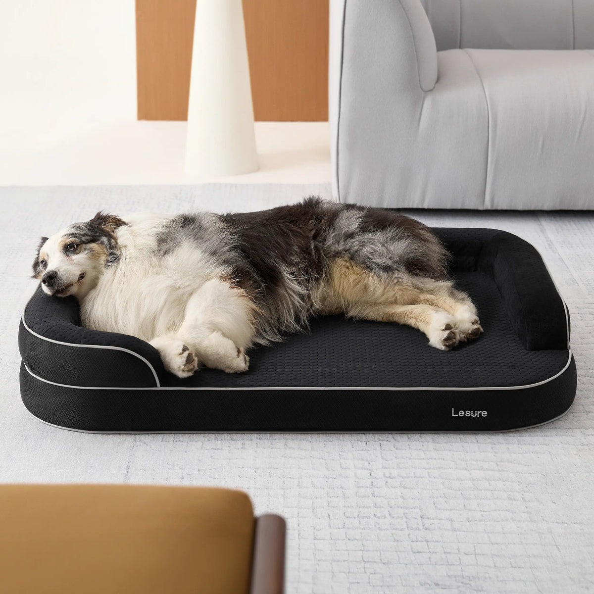 Lesure Realortho Orthopedic Dog Bed for Large and Senior Dogs - 3-Layer Premium Memory Foam with Joint Support, Waterproof Washable Cover, Ideal for Deep Sleep Comfort