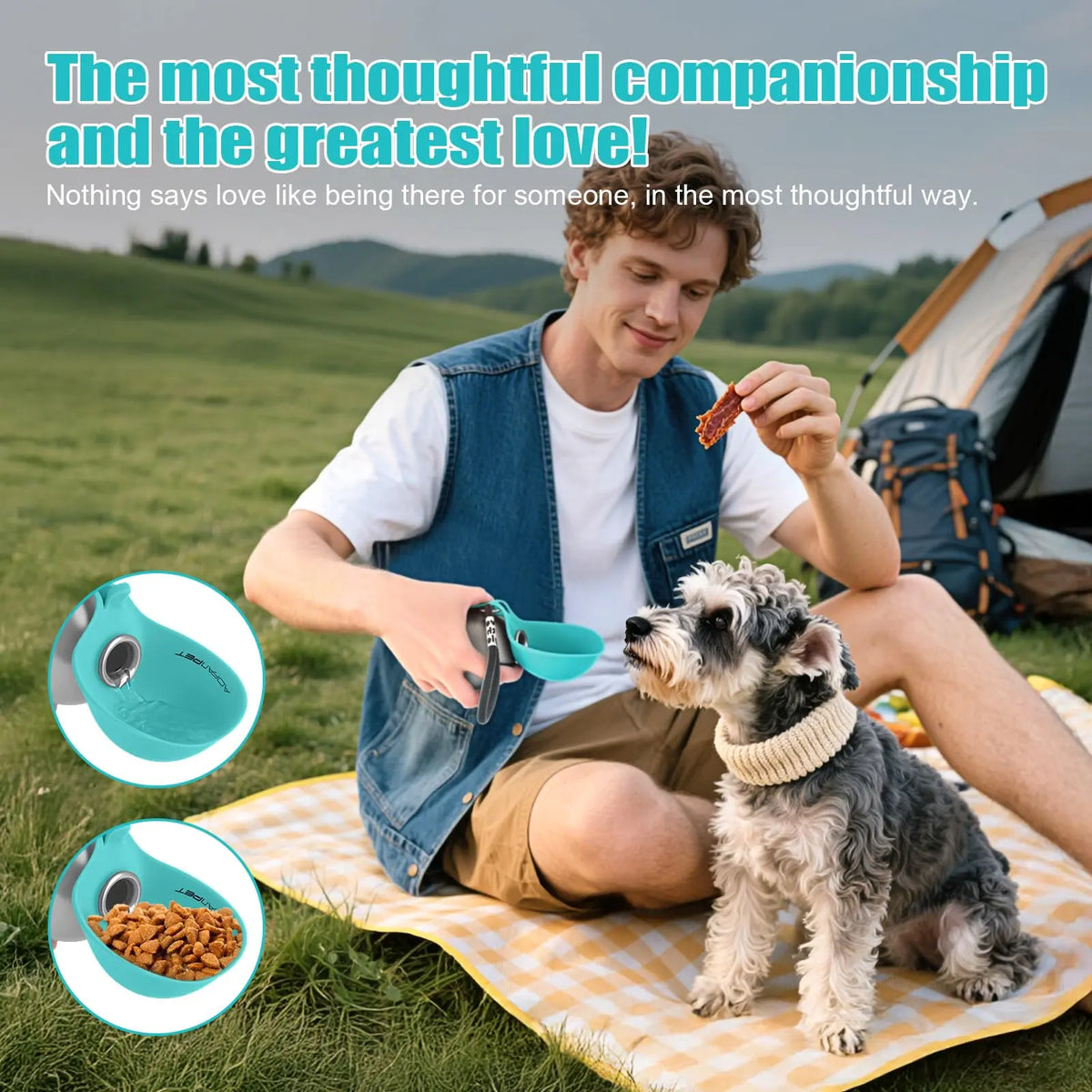 Lumikata 2-in-1 Portable Dog Water Bottle with Silicone Foldable Bowl - 10oz Stainless Steel, Leak-Proof Design for Small Dogs, Ideal for Walking and Feeding