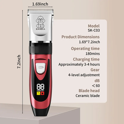 Rechargeable Cordless Dog Clippers - Built-In Battery, Low Noise, Low Vibration, LCD Digital Display Precision Grooming Kit with Deodorant Plastic Combs, Universal Pet Hair Trimmer for Dogs, Rabbits
