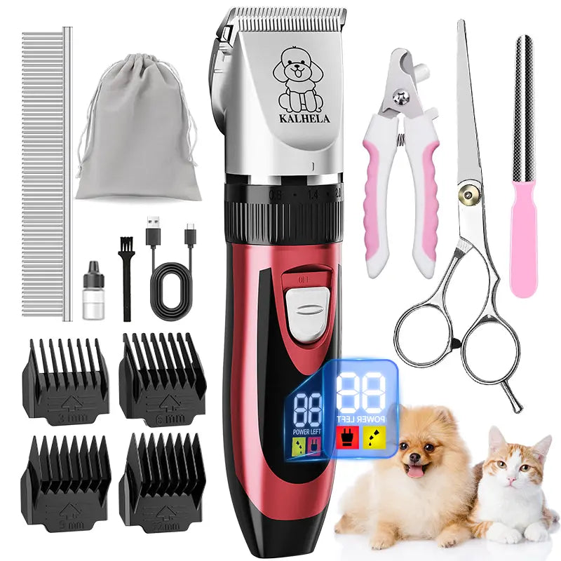 Rechargeable Cordless Dog Clippers - Built-In Battery, Low Noise, Low Vibration, LCD Digital Display Precision Grooming Kit with Deodorant Plastic Combs, Universal Pet Hair Trimmer for Dogs, Rabbits