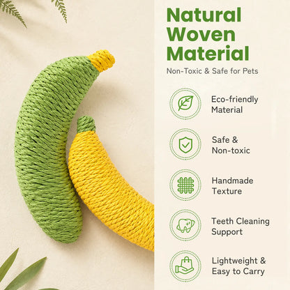 Sisal Fruit Interactive Cat Chewing Toy - 40G, Portable Banana Design, Textured for Biting and Scratching, Ideal for Indoor Play (Yellow/Green)