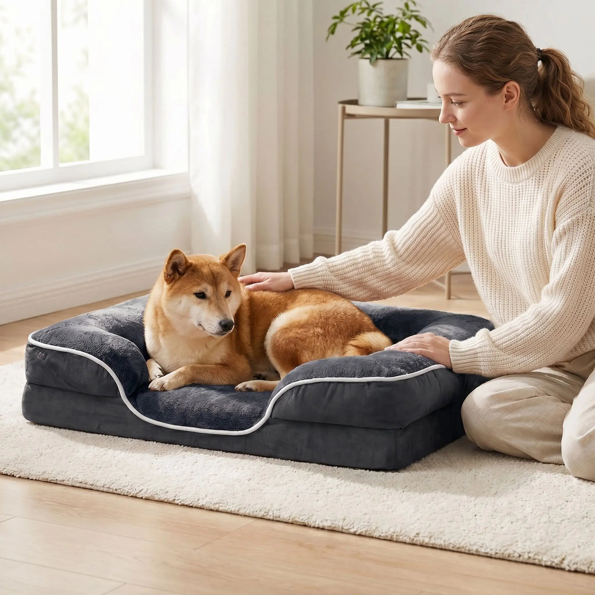 Sweetcrispy Modern Orthopedic Memory Foam Pet Bed for Large Dogs - 3-Sided Bolsters, 20" L x 24" W x 8" H, Waterproof Detachable Cover, Non-Slip Base, Joint Relief, Consistent Support, Pressure Relief, Supportive Sofa, 24 to 48 Hours Recovery