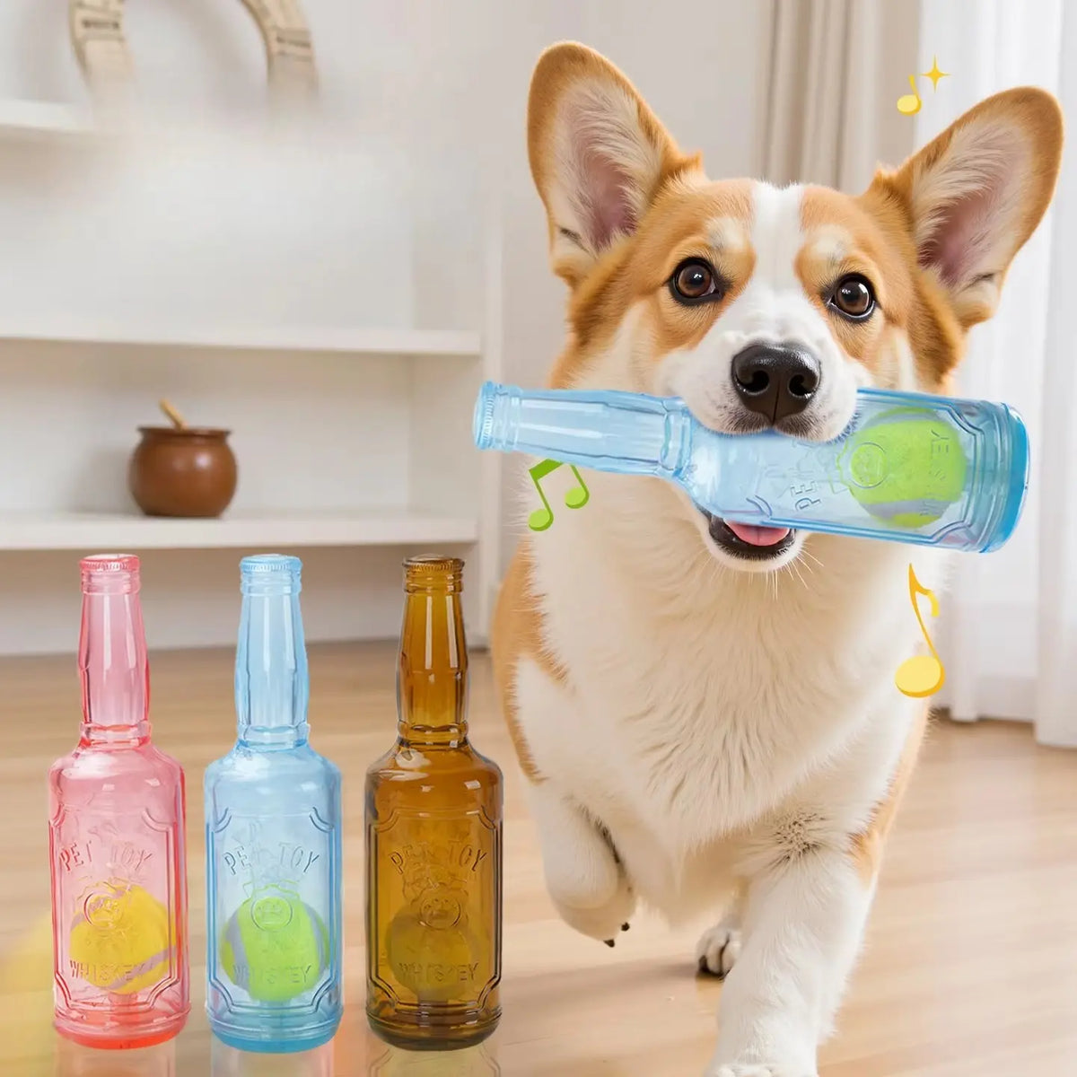 1Pc TPR Plastic Bottle-Shaped Dog Chew Toy with Tennis Ball, Interactive Fetch-Tug Toy for Small-Medium Dogs, Durable for Teeth Relief, Indoor-Outdoor Play