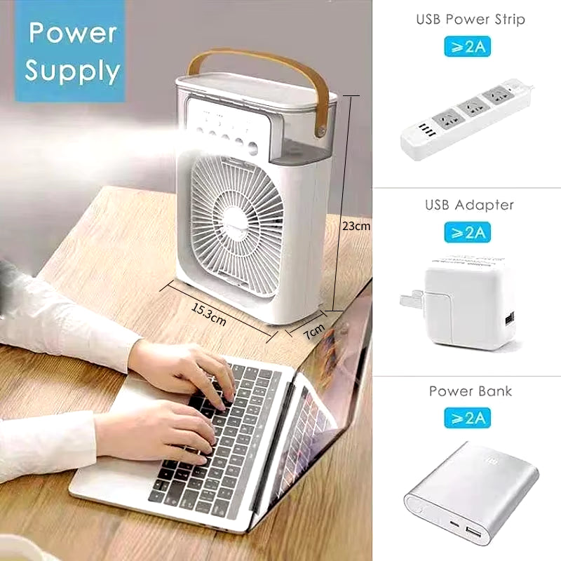 3-in-1 Portable Air Cooler with LED Night Light and Humidifier for Home and Office Use