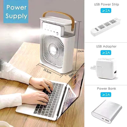 3-in-1 Portable Air Cooler with LED Night Light and Humidifier for Home and Office Use