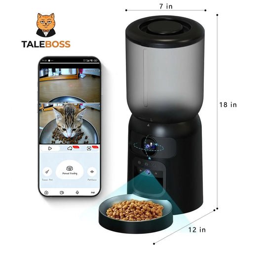 Taleboss Smart Automatic Cat Feeder with HD Camera, 5L Capacity, Laser Toy, App Control, Night Vision, Dual Band Wifi, and Two-Way Audio