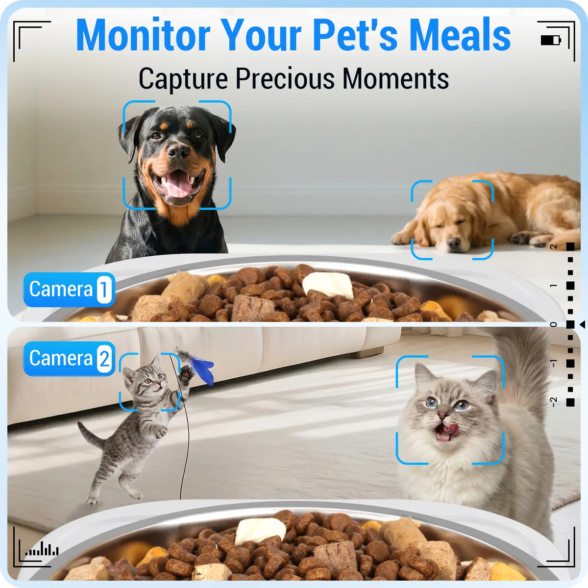 Frienhund Dual Camera Smart Pet Feeder with Optional Camera – 7L Dry Food Capacity, 1080P HD Monitoring, Night Vision, Slow Feed Mode, App Remote Control, Timed & Portion Feeding, Dual Stainless Steel Bowls for Multi-Pet Homes