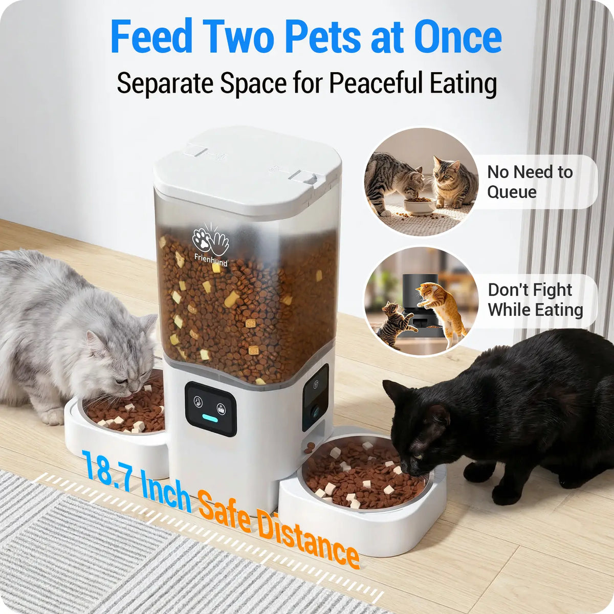 Frienhund Dual Camera Smart Pet Feeder with Optional Camera – 7L Dry Food Capacity, 1080P HD Monitoring, Night Vision, Slow Feed Mode, App Remote Control, Timed & Portion Feeding, Dual Stainless Steel Bowls for Multi-Pet Homes